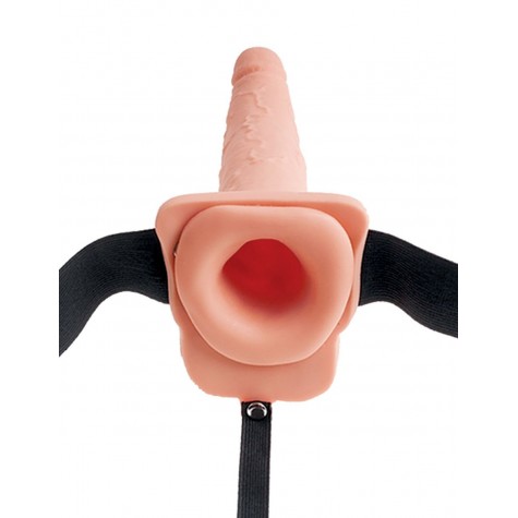 Телесный полый страпон с имитацией эякуляции 7.5" Hollow Squirting Strap-On with Balls Flesh - 21,6 см.