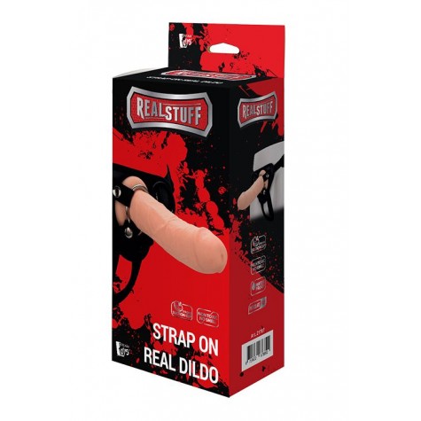 Черные трусики с телесной насадкой STRAP ON REAL DILDO - 21 см.