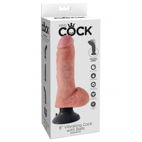 Вибромассажер со съёмной присоской 8" Vibrating Cock with Balls - 20,3 см.