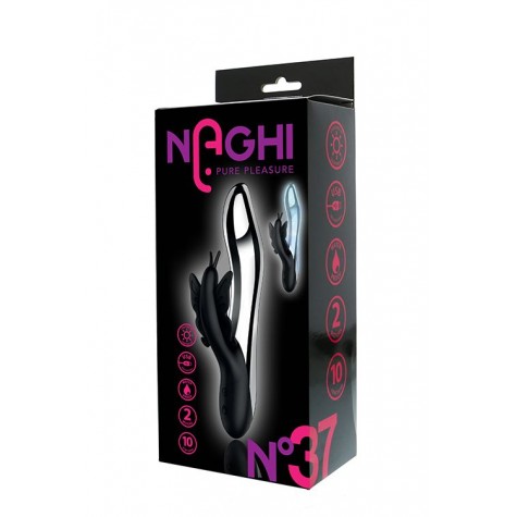 Черный вибратор с подсветкой NAGHI NO.37 RECHARGEABLE LIGHT-UP VIBE - 24 см.